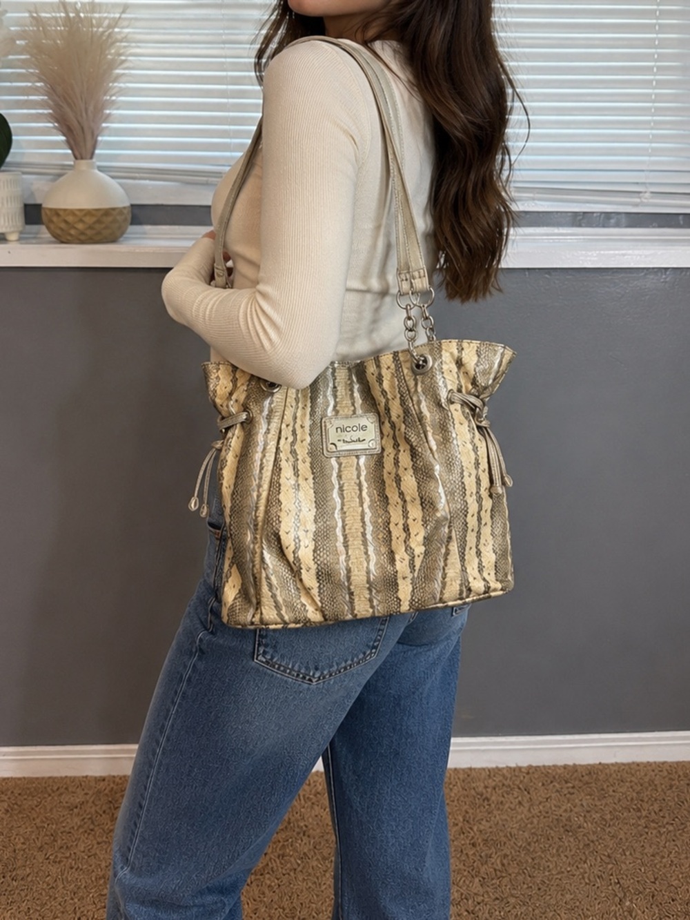 Nicole by Nicole Miller Snakeskin Print Shoulder Tote Bag